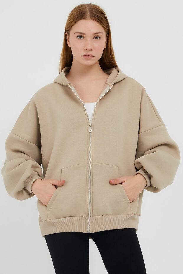 Kadın Bej Oversize Sweatshirt