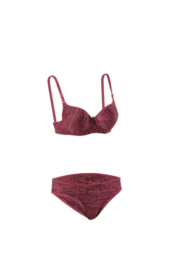 Ebru Supported Melange Burgundy Suede Set