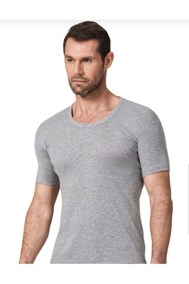 113 قميص رجالي مضلع باللون الرمادي - 1