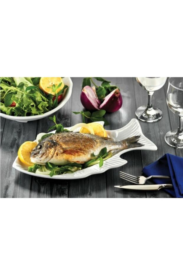 طبق تقديم أبيض بنمط سمكة من الميلامين الحراري - 1