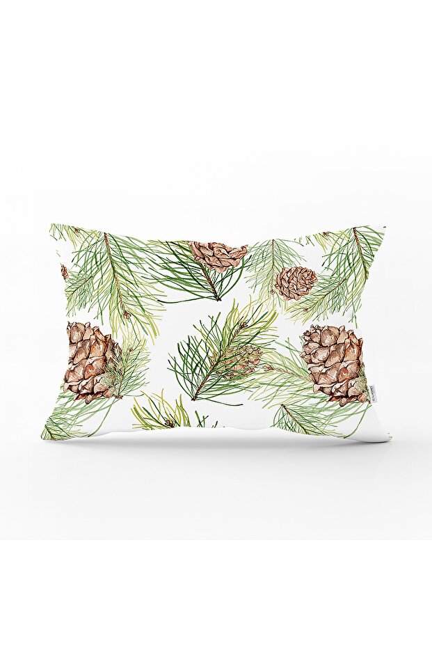 Thin Leaf Patterned Cone on White Background Modern Rectangular Pillow Throw Pillow Cover - 1
