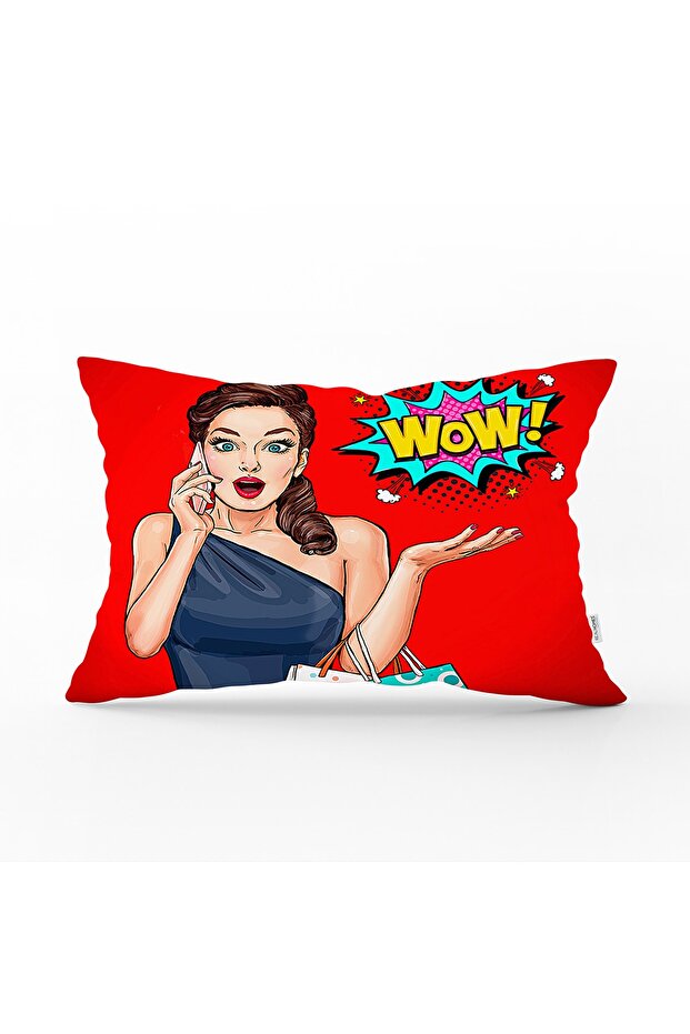 غطاء وسادة رمي مستطيل حديث من Popart Wow مع خلفية حمراء