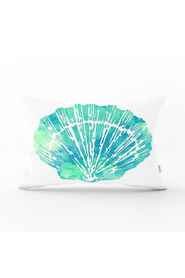 Modern Rectangular Pillow Throw Pillow Case with Green Seashell Pattern on White Background - 1