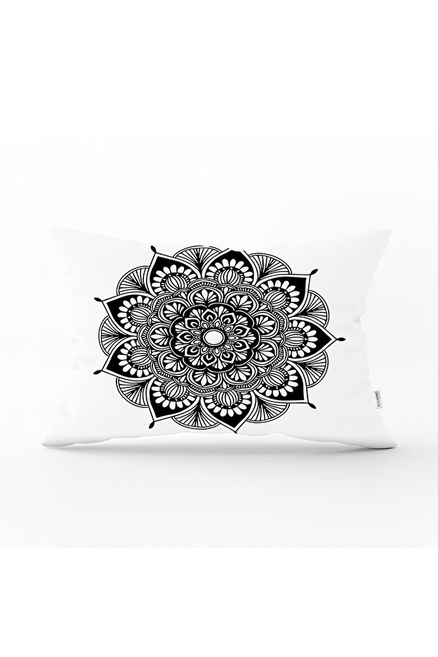 Rectangular Throw Pillow Cover with Flower Mandala Pattern on White Background - 1