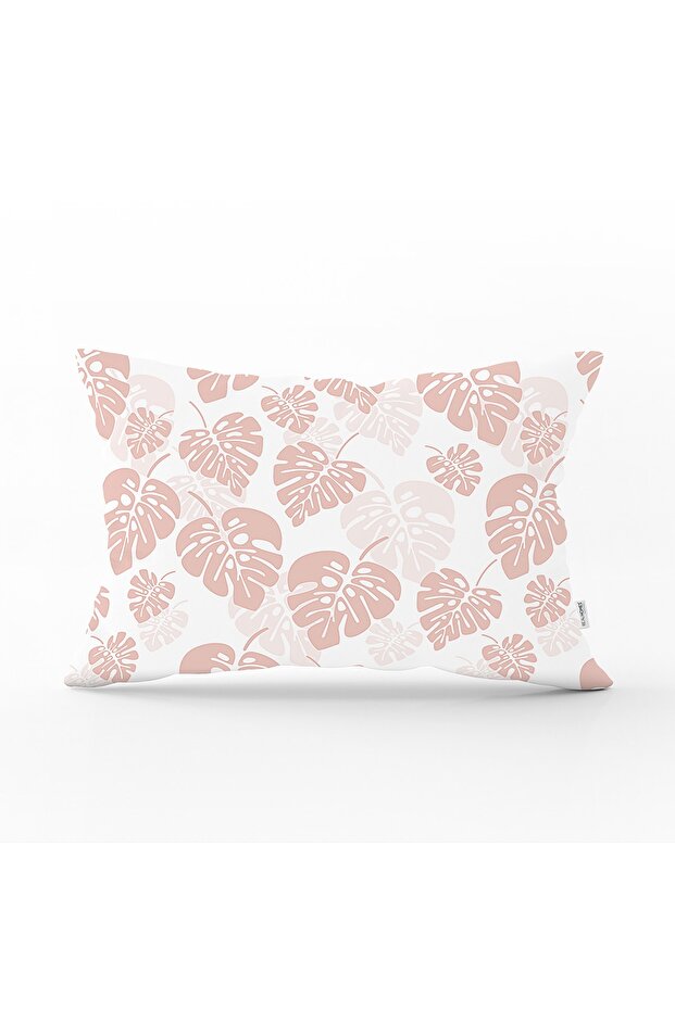 Pastel Background White Leaf Patterned Digital Printed Modern Rectangular Pillow Throw Pillow Cover - 1