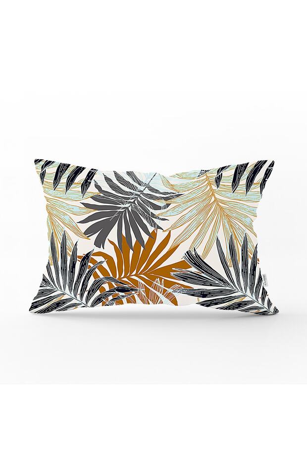 Brown And Gray Leaf Patterned Rectangular Throw Pillow Cover - 1