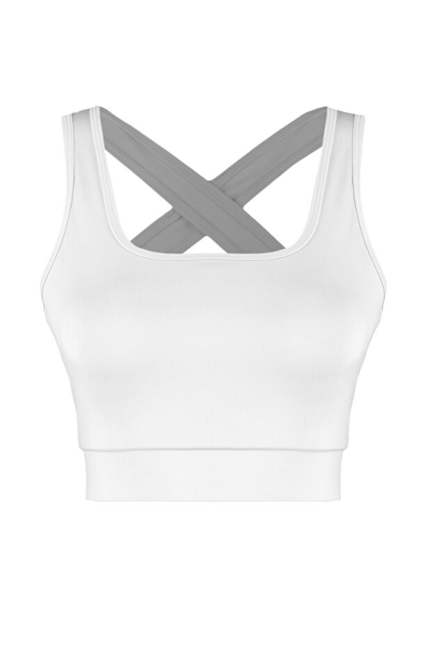 Beyaz Destekli/Şekillendirici Sırt Detaylı Kalın Askılı Örme Spor Sütyeni TWOSS22SS0040 - 7