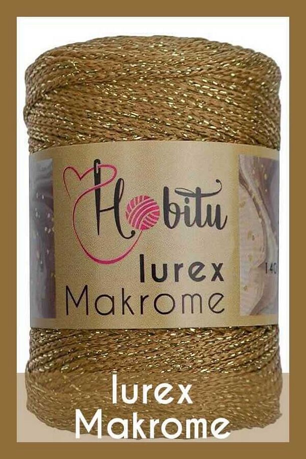 Hobitu Polyester Makrome Ipi 2mm - 100gr/140metre Simli Lurex 044 Kamel-altın - 1