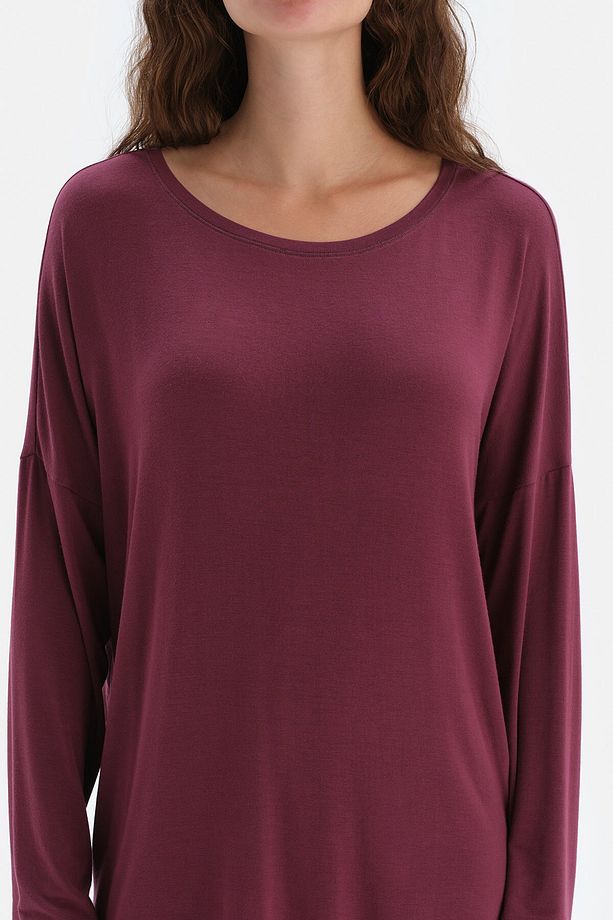 Bordo Kayık Yaka Uzun Kol Örme Pijama Takım - 7