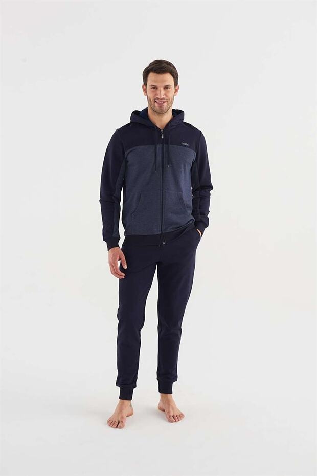 Lacivert Kapüşonlu Spor Eşofman Takım - 1