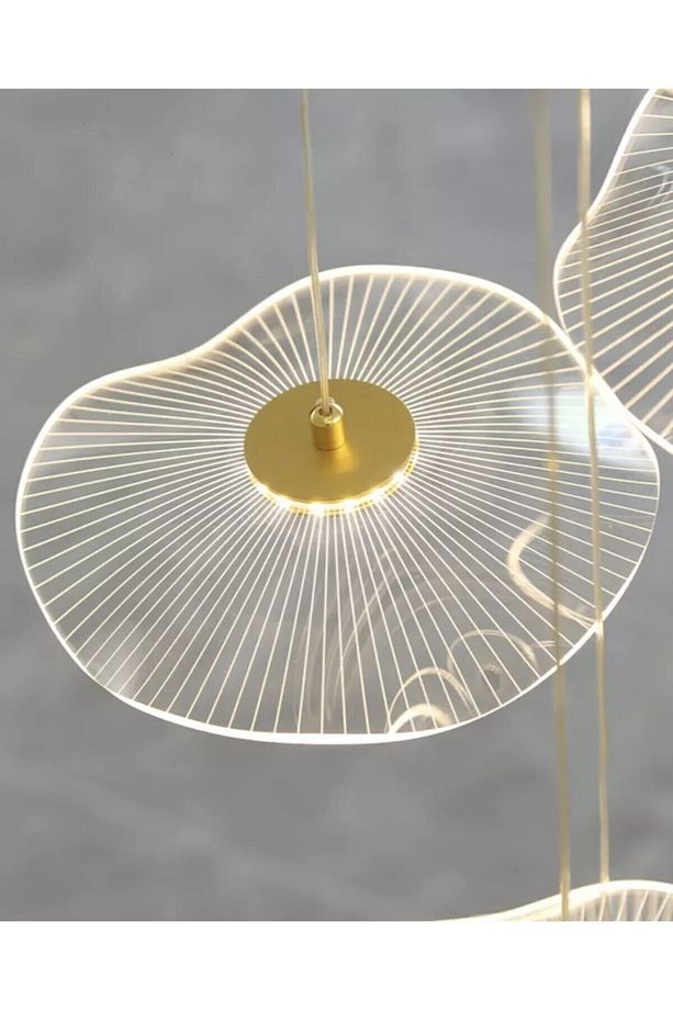 Luxury Exclusive Üçlü Yuvarlak Sarkıt Led Avize Jellyfish Gold Sarı Ledli Avize - 2