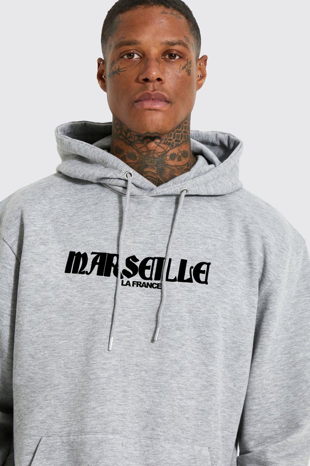 Unisex Oversize Marseille Printed Hooded Sweatshirt