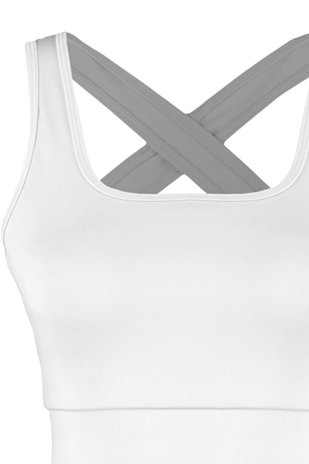 Beyaz Destekli/Şekillendirici Sırt Detaylı Kalın Askılı Örme Spor Sütyeni TWOSS22SS0040 - 8