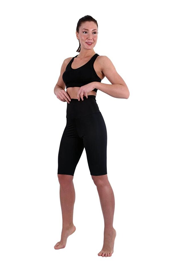 Women's Black Thermal Sauna Slimming Agraphed Shorts