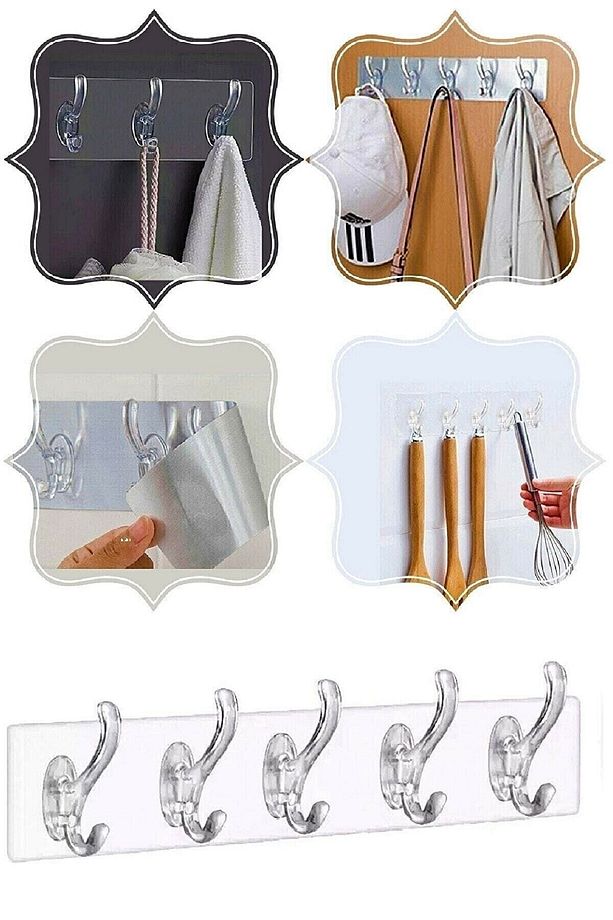 Elbise Askısı Silikonlu 5'li Şeffaf Güçlü Kendinden Yapışkanlı Askılık Kapı Duvar Banyo Askısı - 5