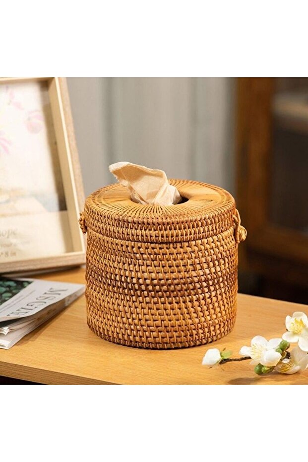 Round Rattan Bamboo Decorative Presentation Napkin Holder