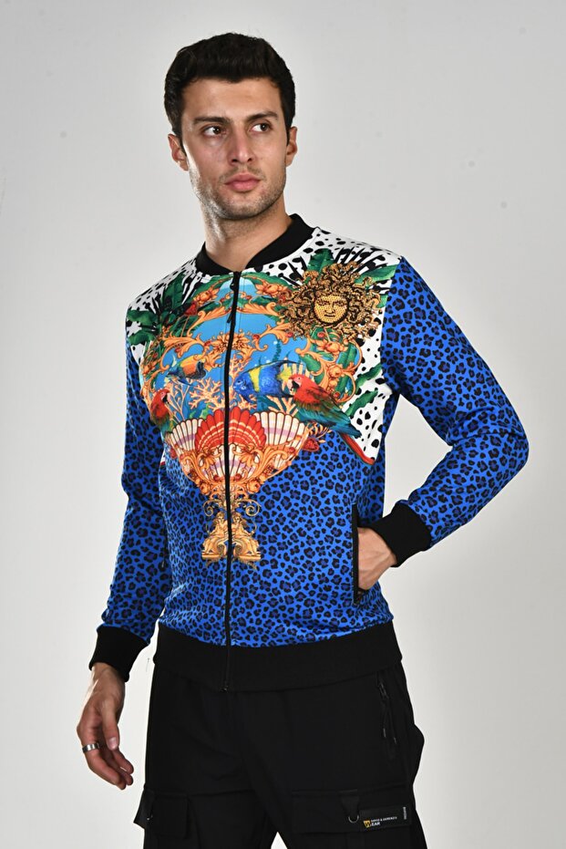 سترة منقوشة بنقشة الفهد الأزرق من ساكس - 1