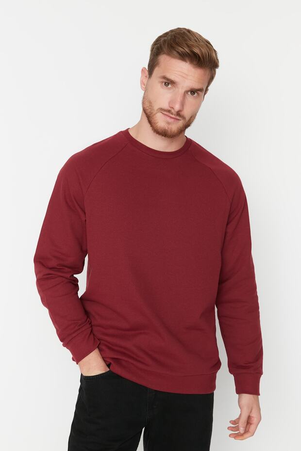Bordo Regular/Normal Kesim İçi Polar/Sıcak Tutan Sweatshirt TMNAW23SW00189 - 1