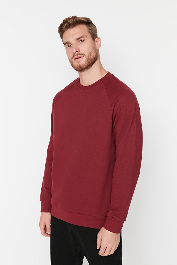 Bordo Regular/Normal Kesim İçi Polar/Sıcak Tutan Sweatshirt TMNAW23SW00189 - 4