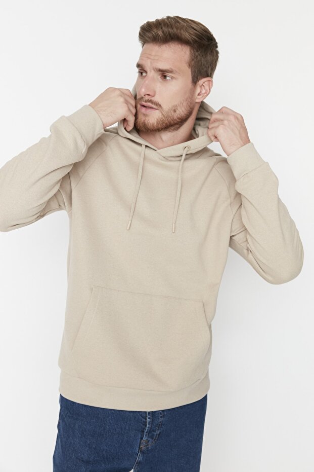 Bej Regular/Normal Kesim Kapüşonlu İçi Polar/Sıcak Tutan Sweatshirt TMNAW23SW00194 - 1
