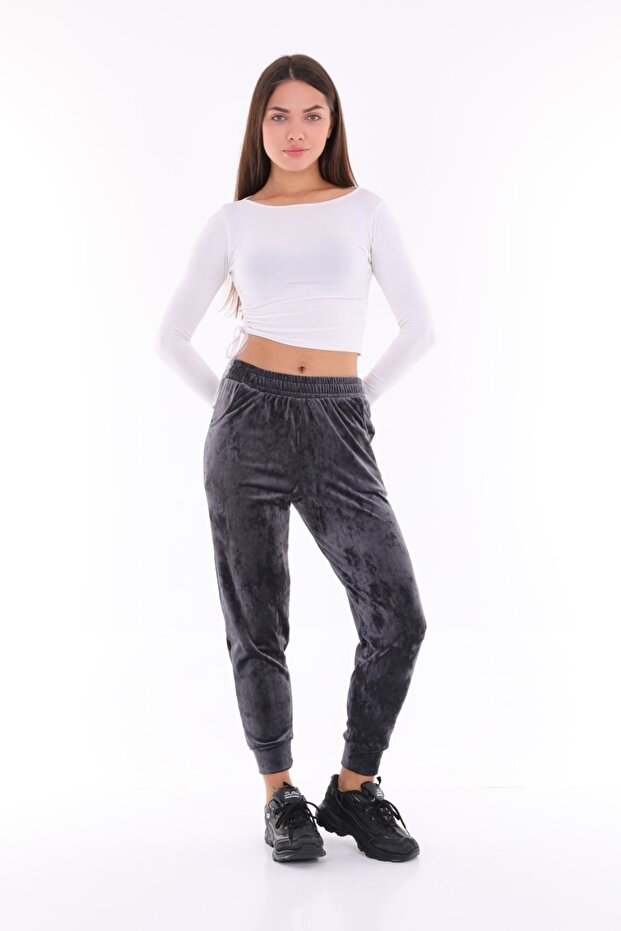 Smoked Color Velvet Sweatpants - Pajamas - Jogger Model
