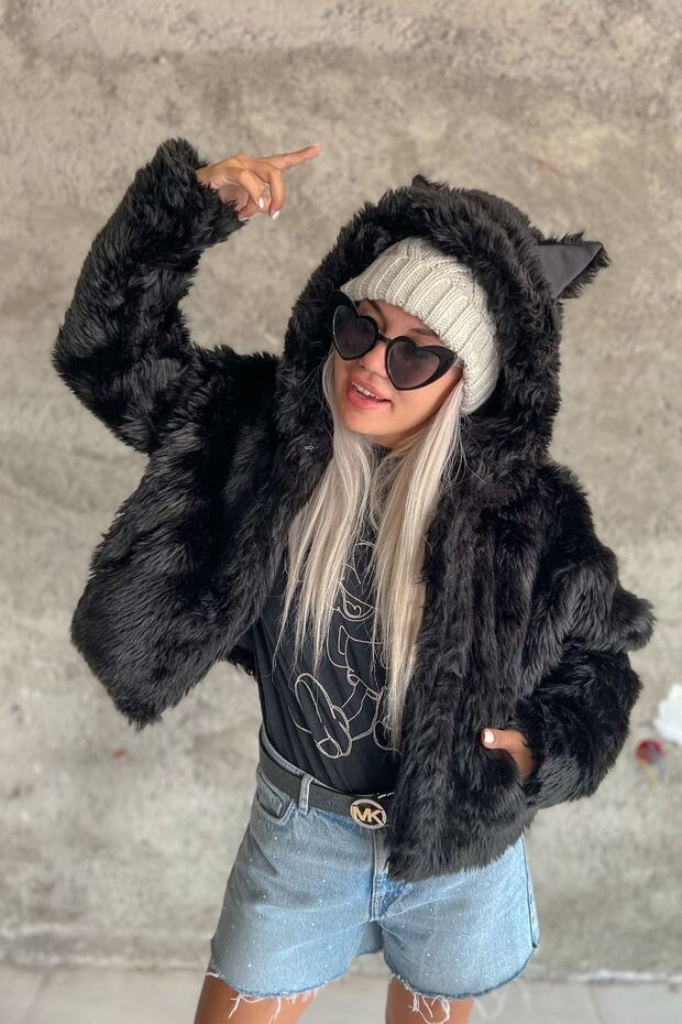 Siyah Pelüş Mont - 4