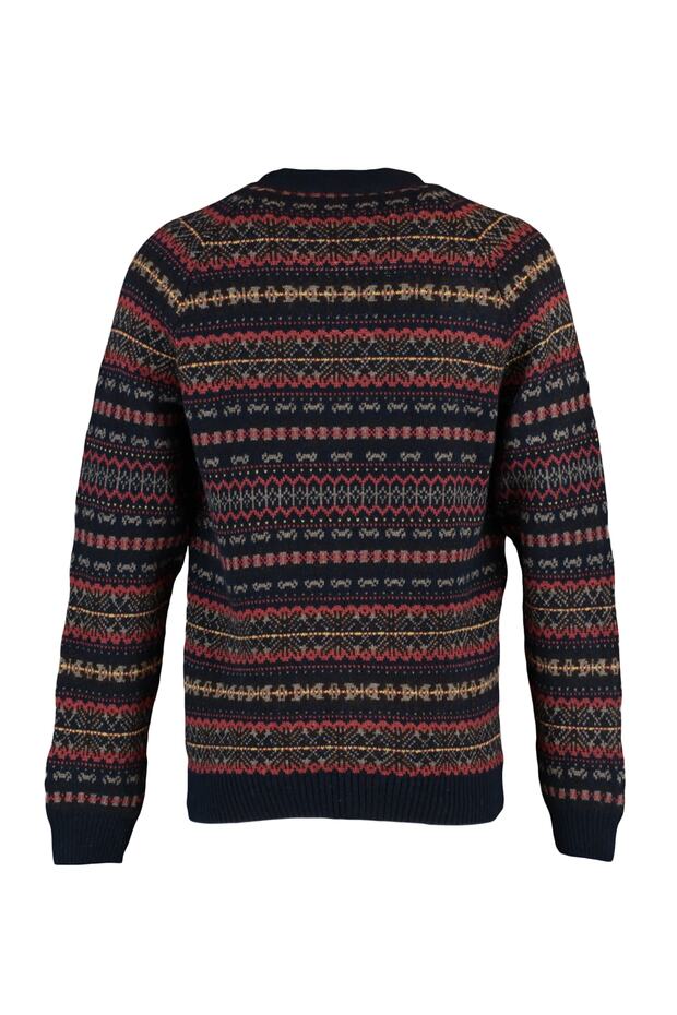 Lacivert Slim Fit Yünlü V Yaka Jakarlı Triko Hırka TMNAW20HI0029 - 8