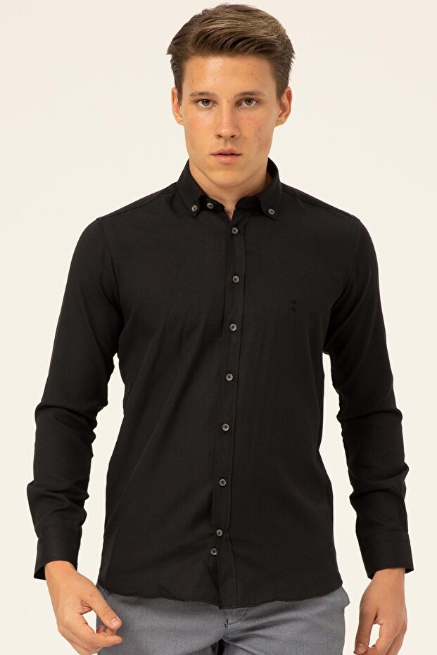 Square Cuff Slim Fit Plain Shirt