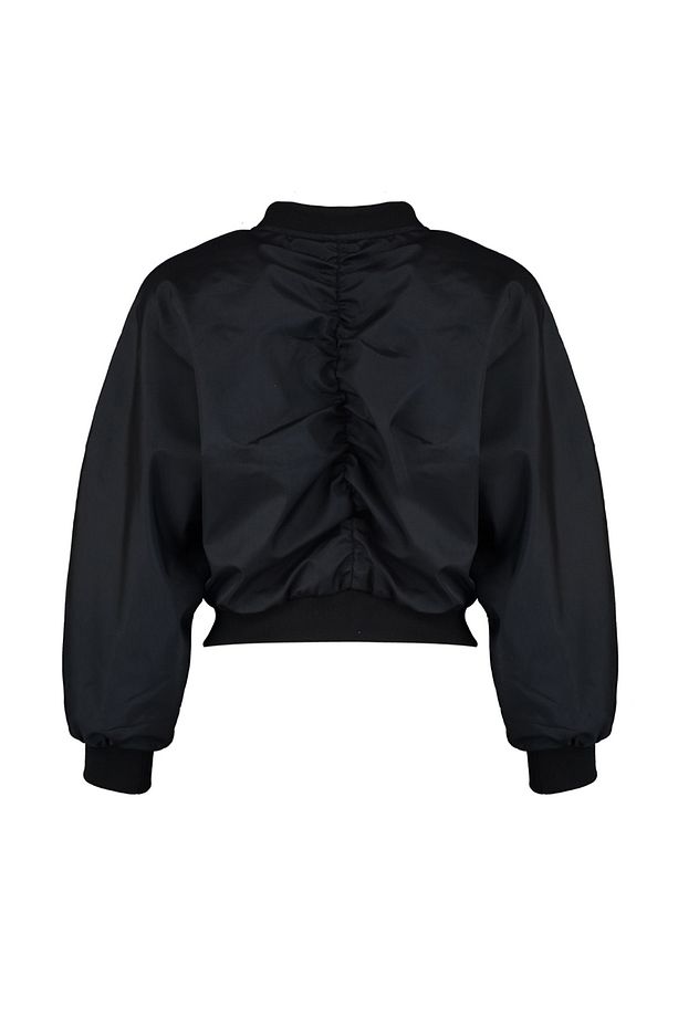 Siyah Oversize Büzgü Detaylı Su İtici Bomber Ceket Mont TWOSS22MO0099 - 8