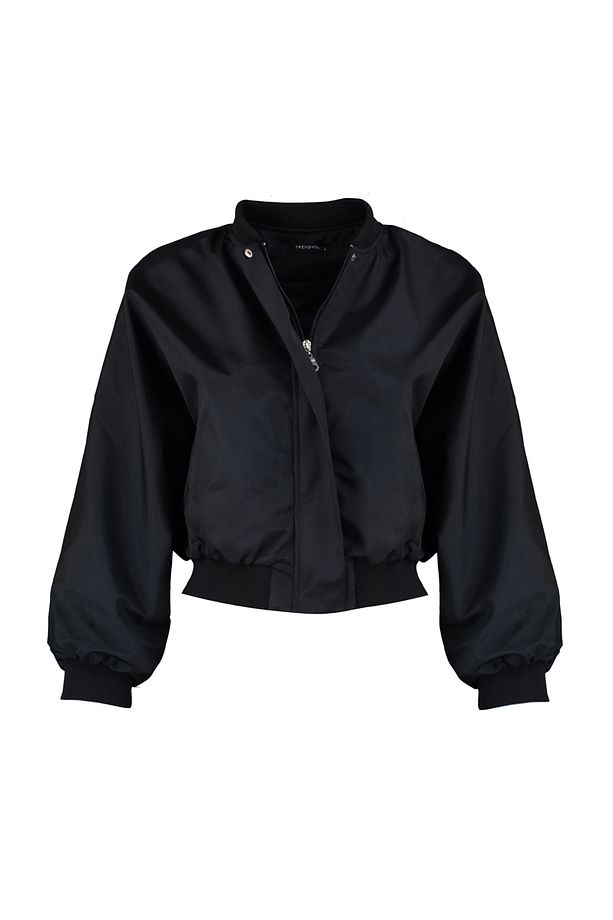 Siyah Oversize Büzgü Detaylı Su İtici Bomber Ceket Mont TWOSS22MO0099 - 6