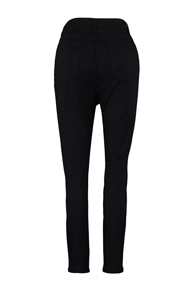 Siyah Yüksek Bel Dar Paça Esnek/Stretch Büyük Beden Skinny Jeans TBBAW23CJ00059 - 12
