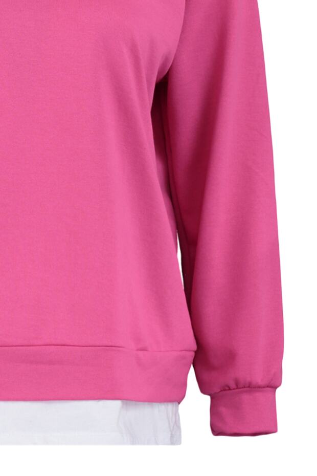 Fuşya Alttan T-Shirt Çıkma Görünümlü İnce Örme Büyük Beden Sweatshirt TBBAW23AO00023 - 8