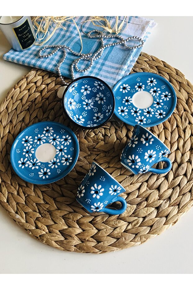 Mother's Day Special Blue Daisy Special 2-Person Coffee Cup Set and Bowl