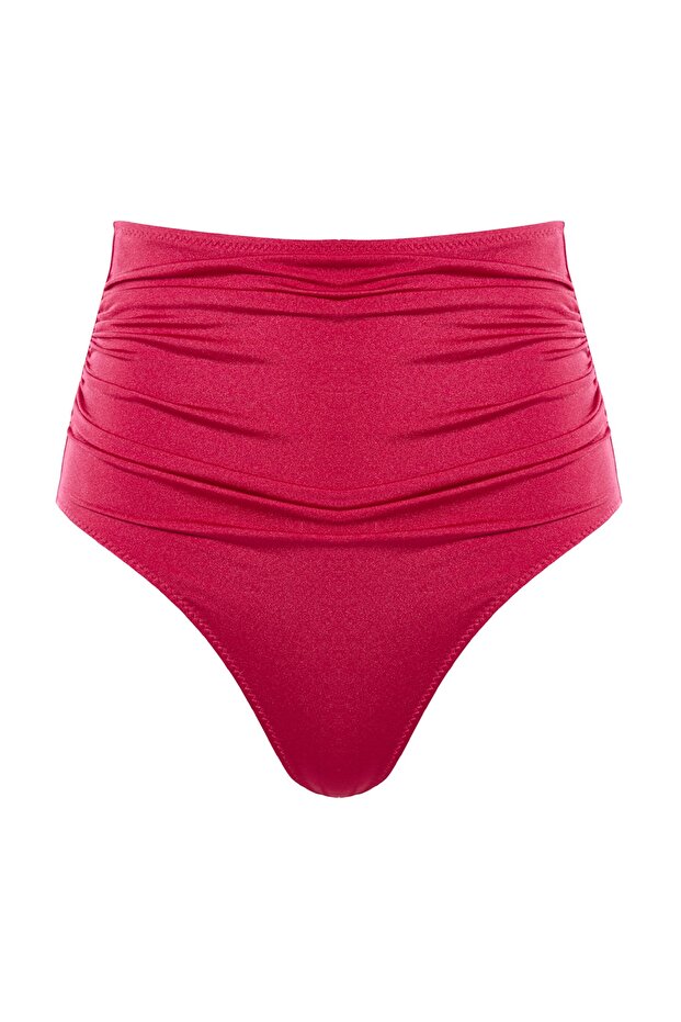 Bordo Toparlayıcı Yüksek Bel Hipster Core Bikini Altı TBESS20BA0018 - 6