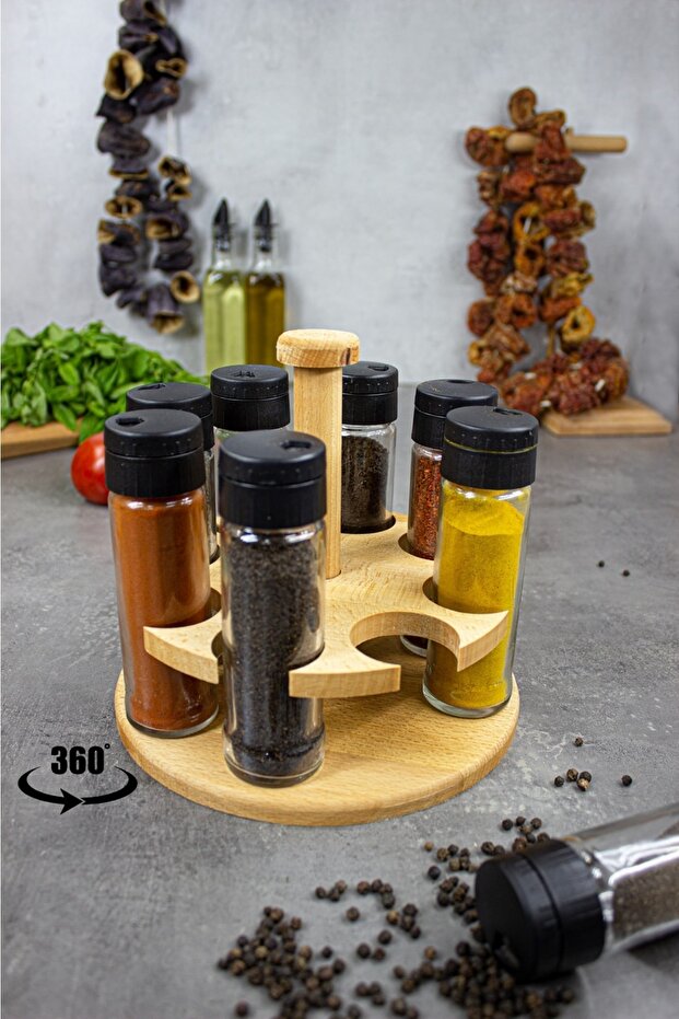 Ginger 8-Piece Rotating Platform Spice Set, Round 8-Piece Spice Set with Wooden Stand