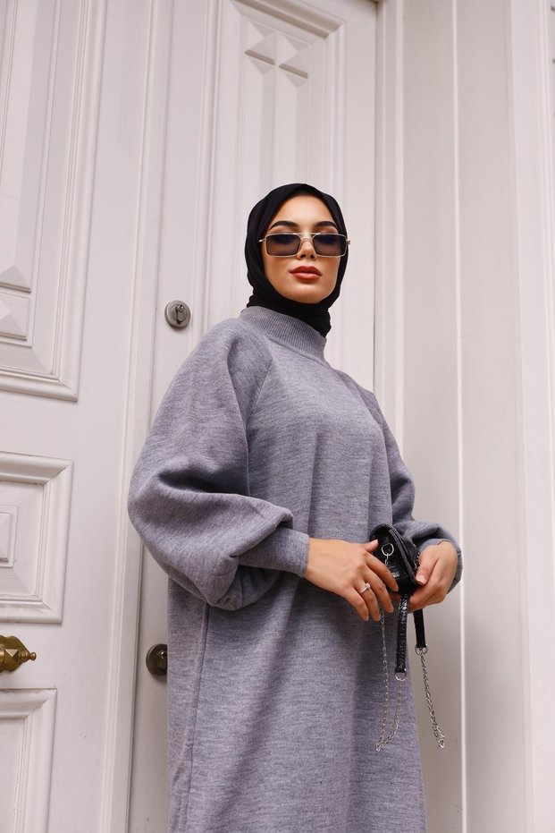 Balon Kol Triko Elbise
