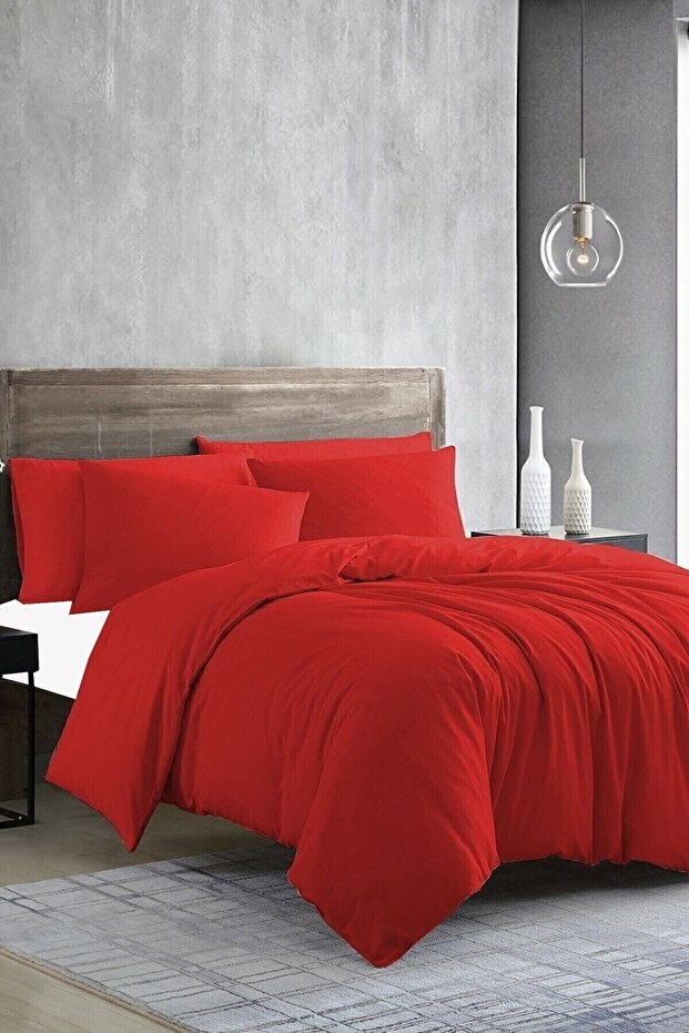 طقم غطاء لحاف مطاطي من Ranforce مصنوع من القطن باللون الأحمر