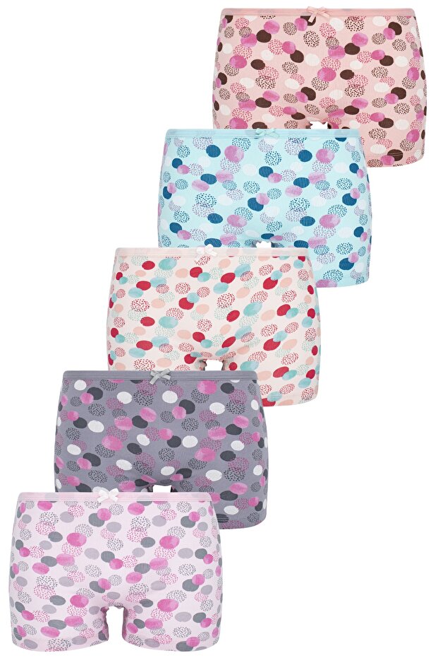 Girl's Boxer Pack of 5 Mixed Color Printed Boxers