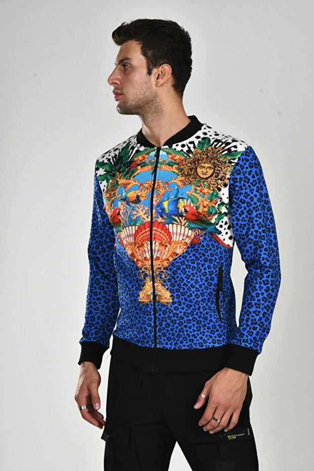 سترة منقوشة بنقشة الفهد الأزرق من ساكس - 3