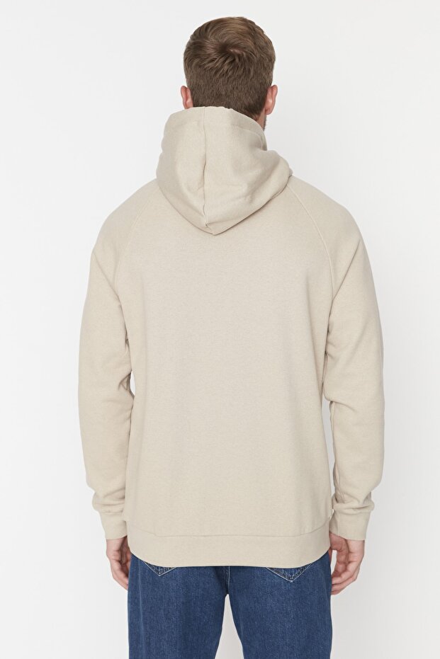 Bej Regular/Normal Kesim Kapüşonlu İçi Polar/Sıcak Tutan Sweatshirt TMNAW23SW00194 - 5