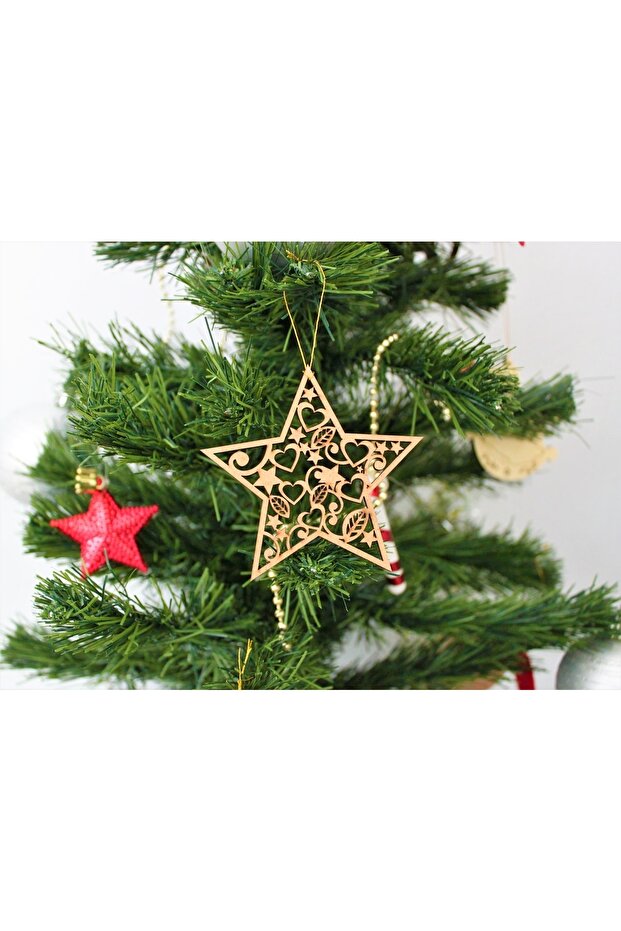 Wooden Star Christmas Tree Ornament Brown