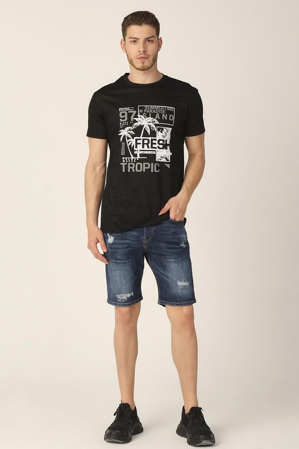 Erkek Lacivert Regular Fit Jean Şort - 2