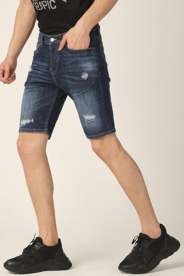 Erkek Lacivert Regular Fit Jean Şort - 4