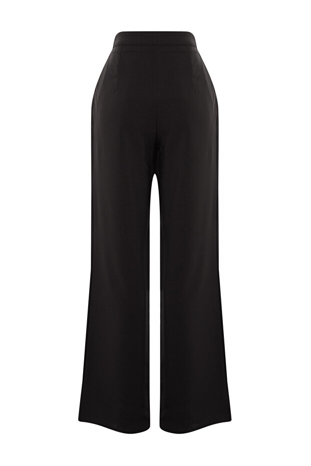 Siyah Wide Leg/Geniş Paça Yüksek Bel Dokuma Kumaş Pantolon TWOAW22PL0066 - 6