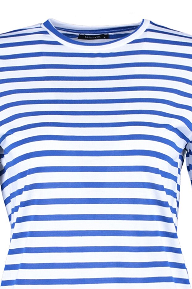 Lacivert Çizgili Regular/Normal Kalıp Basic Bisiklet Yaka Örme T-Shirt TWOAW23TS00002 - 7