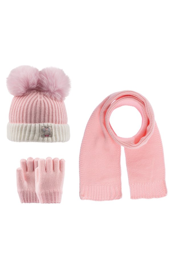 12-36 Months Baby Girl Scarf Beanie Gloves Set, Set of 3