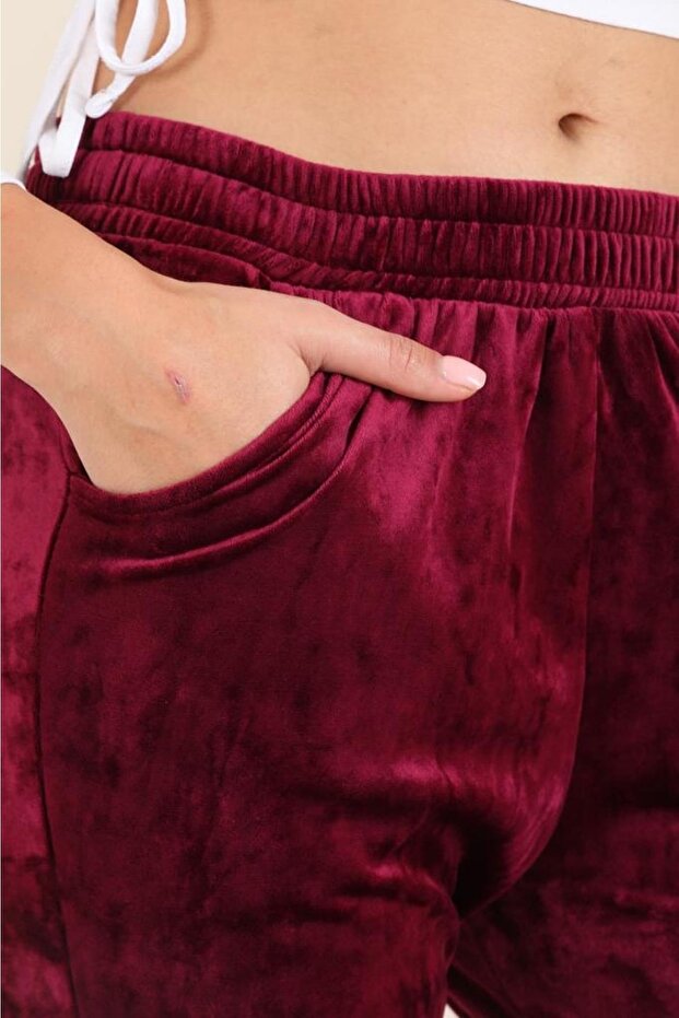 Mürdüm Renk Kadife Eşofman Altı - Pijama - Jogger Model - 7