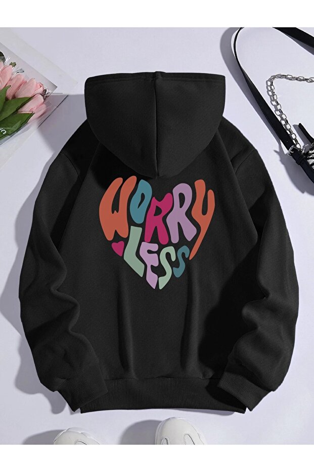 Hanorac oversize imprimat Worry Less - 1