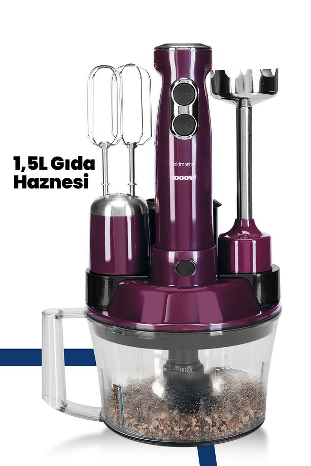 Elenamax Mor 1000 Watt Hız Ayarlı %100 Bakır Motor 5 In 1 Mutfak Robotu Multi Blender Seti - 3