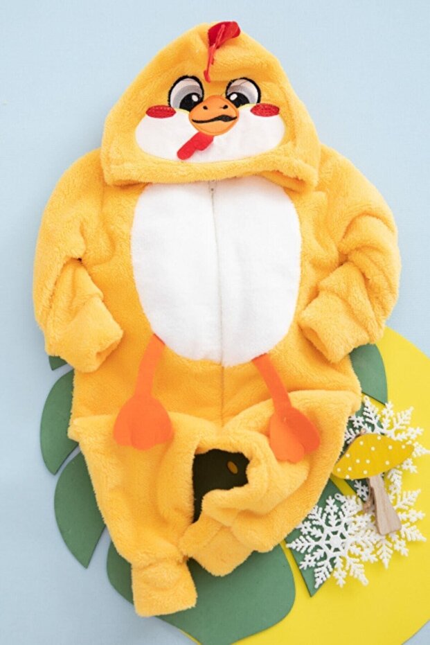 Unisex Baby Yellow Cute Chick Crested Winter Jumpsuit